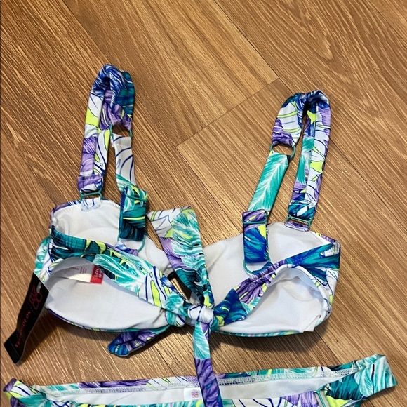 No Boundaries Blue and Purple Leaf Print Bikini small top medium bottoms - Picture 3 of 3